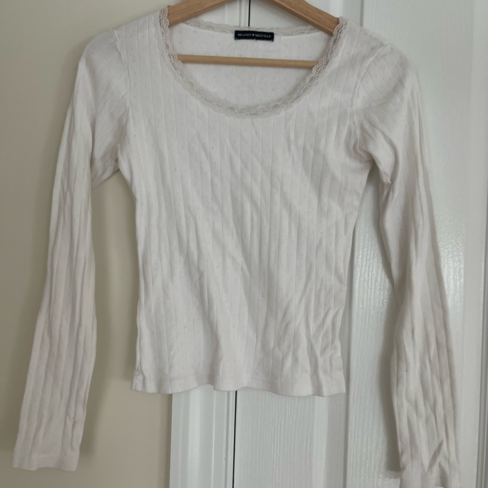 Brandy Melville Lace Ribbed Fitted Long Sleeve Top